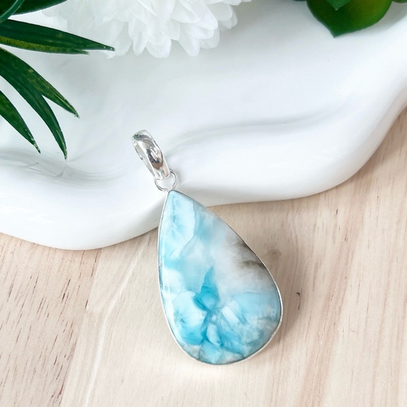 Sterling Silver 925 Top Quality Larimar Pendant Large Contemporary New - Picture 4 of 9